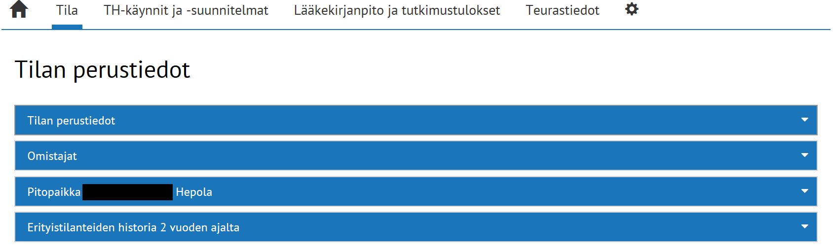 Tilan perustiedot Kohdasta tila aukeaa yllä olevan kuvan kaltainen valikko.