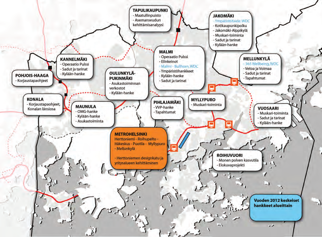 yhteistyömuotoja sekä tuki eri hankkeiden toteuttamisedellytyksiä. WDC-vuosi edisti myös Lähiöprojektin näkyvyyttä mediassa.