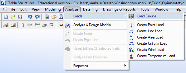 1 3.3 Kuormaryhmät ja kuormitukset Rakenteiden mallintamisen jälkeen voidaan tehdä halutut kuormaryhmät (Load groups).