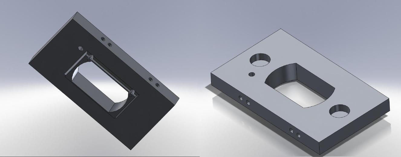 3.10.2 Tarraimen pohja Tarraimen pohjaa kehiteltiin edellä mainittujen periaatteiden pohjalta. Alla olevassa kuvassa on esitettynä tarraimen pohjan lopullinen 3D malli.