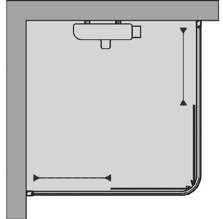 INFINI 411 Suihkunurkka kulmakäynnillä TUOTEKUVUS Suihkunurkka koostuu kahdesta kiinteästä seinästä ja kahdesta liukuvasta ovesta.