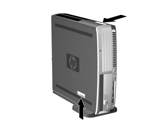 Tuotteen ominaisuudet Sarjanumeron ja tuotetunnuksen sijainti Jokaisella Ultra-Slim Desktop -tietokoneella on yksilöivä sarjanumero ja tuotetunnusnumero, jotka ovat tietokoneen kotelon yläosassa, kun