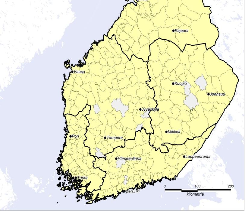 Kunnat, joissa valtionavustuksella tuettua etsivää nuorisotyötä ei ole v. 2014 ovat 15 kuntaa: 1.Pello 2.Savukoski 3.