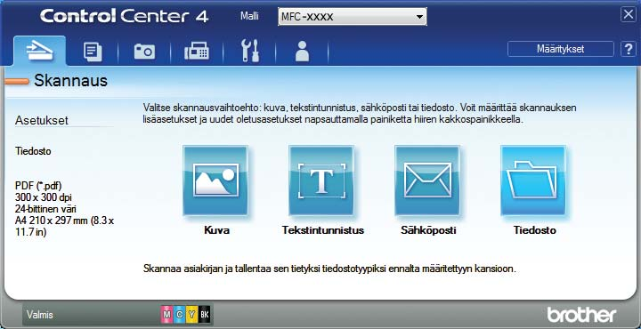 Skannaus tietokoneeseen g Napsauta Tiedosto. h Paina Skannaus.
