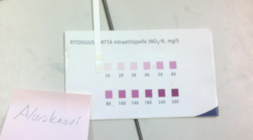 Näytteistä analysoitiin SeAMK:in laboratoriossa typpisalkun ohjeiden mukaan liukoisen typen eli nitraattitypen ja ammoniumtypen määrät.