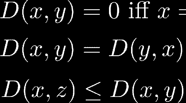 Metricity, in detail To be considered a metric, a distance measure has to satisfy 4