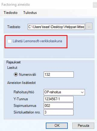 VERSIO 2017.2 Laskusaatava voidaan nyt lähettää Finvoice-muodossa Lemonsoft-verkkolaskuna.