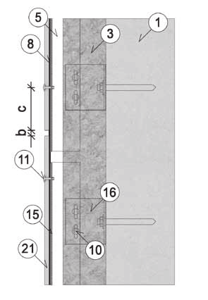 Niittikiinnitys alumiinirankaan Ikkuna, poikkileikkaus vaakasuoraan (Ikkunan upotus enintään 200 mm ilman tuuletusta) 7 EPDM-saumanauha 30 mm (valinnainen) 8