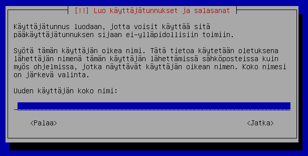 Seuraavaksi luodaan ylläpitokäyttäjä.