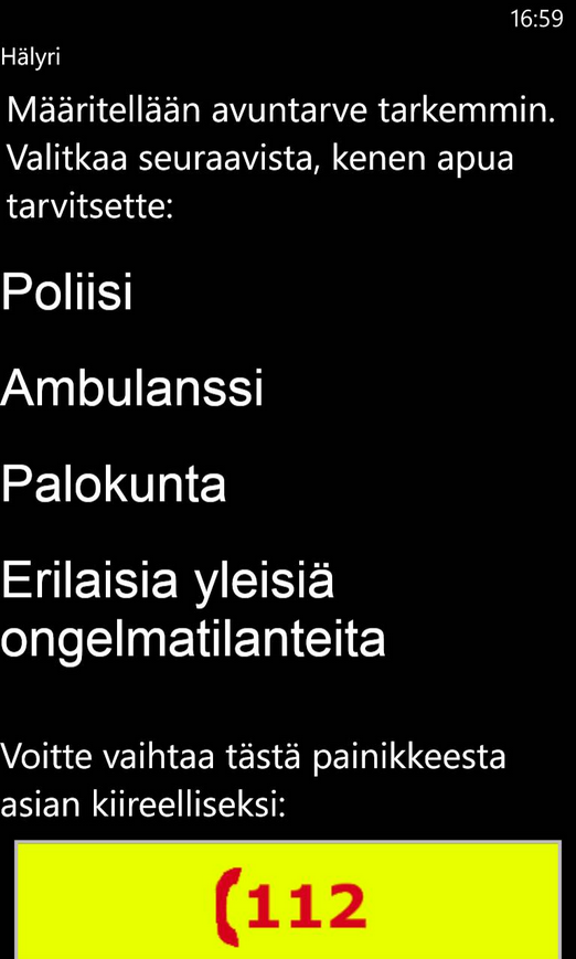 Kuva 5.2: Ei-kiireellisen tehtävän valinta. Henkilötiedot näyttää sovellukseen syötetyt henkilötiedot. Muuta-painiketta painamalla pääsee henkilötietojen muokkausnäkymään.