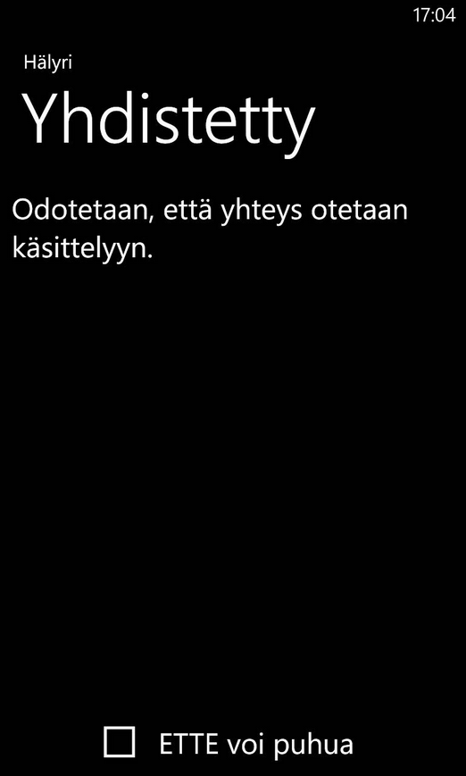 Kuva 5.5: Yhteys hätäkeskukseen on muodostettu ja odottaa käsittelyä. on vastaanotettu, sovelluksessa aukeaa kuvassa 5.8 esitetty näkymä.