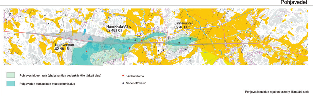 35 6.3. Pohjavedet Pohjavesialueiden ja vedenoton nykytila Suunnittelualueella on kolme pohjavesialuetta (kuva 23).