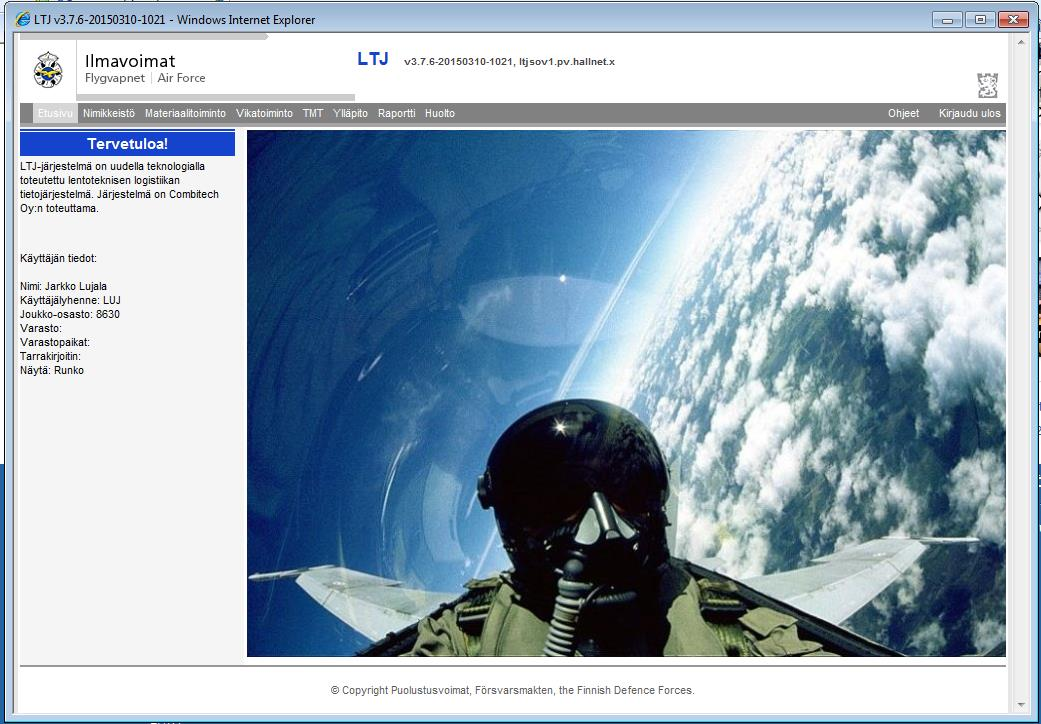 31 4.3.1 Ohjelmiston esittely Käyttäjän kirjauduttua järjestelmään avautuu käyttäjälle LTJ-järjestelmän etusivu.