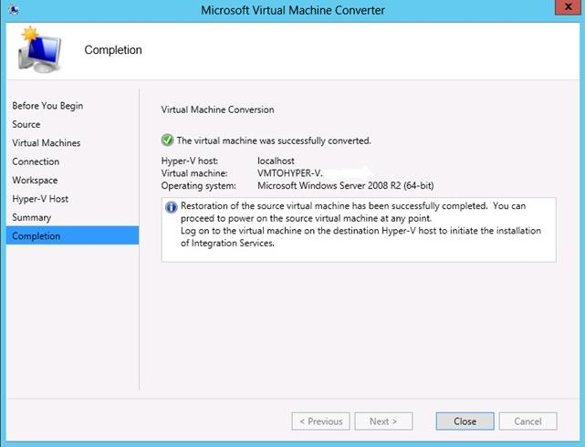 34 Kuva 21. Microsoft Virtual Machine Converter Solution Acceleratorin käyttöliittymä. MVMC on selvästi automaattisin testatuista konversiotyökaluista.