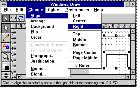 Tasaus valikkokomennon avulla Windows Draw 27 Tasaus