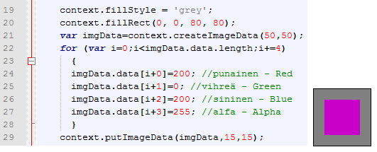 24 Taulukko 9. Ominaisuuksia ja metodeja pikselimanipulaatioon.