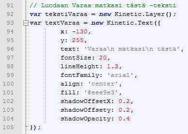 36 kirjasintyypin, tekstin kohdistamisen, täytevärin, varjon etäisyydet ja -läpinäkyvyyden.