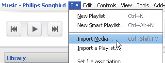 Philips Songbird issä mediatiedostot lisätään tai poistetaan siten kuin ne ovat musiikin keskuskansiossa.