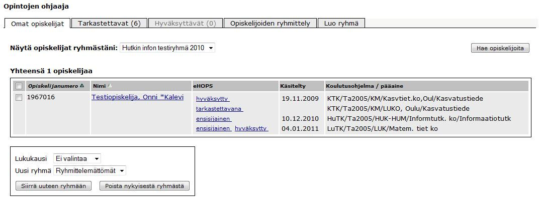 HOPSin valitseminen tarkistettavaksi, mikäli olet ohjaajana jossain ryhmässä Klikattuasi kohtaa Opiskelijan HOPSit (kuva 1), avautuu sinulle seuraava sivu (kuva 2), jossa on erilaisia välilehtiä.