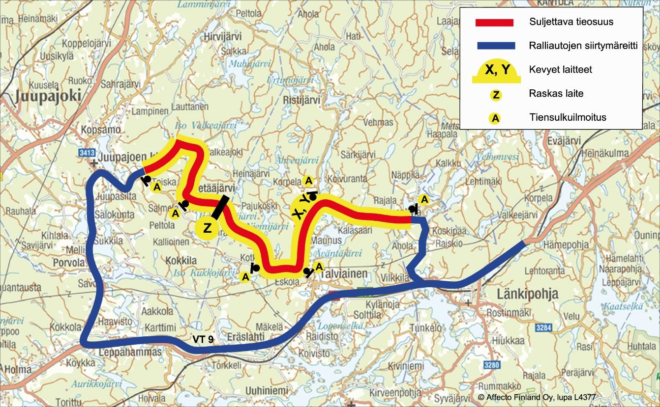 Tilapäisten laitteiden sijoittaminen tieverkolle tapahtumaa varten (esimerkkinä henkilöautojen nopeuskilpailu) Tapahtuman järjestäjä (jäljempänä järjestäjä) laatii tilapäisten laitteiden