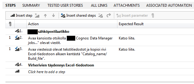27 4.2.1 Testitapausten rakenne Valvontaryhmien testitapauksissa esiintyy monia samantyyppisiä askeleita (steps). ETL-ajojen ja kuution prosessoinnin valvonnan kulku muistuttavatkin toisiaan.