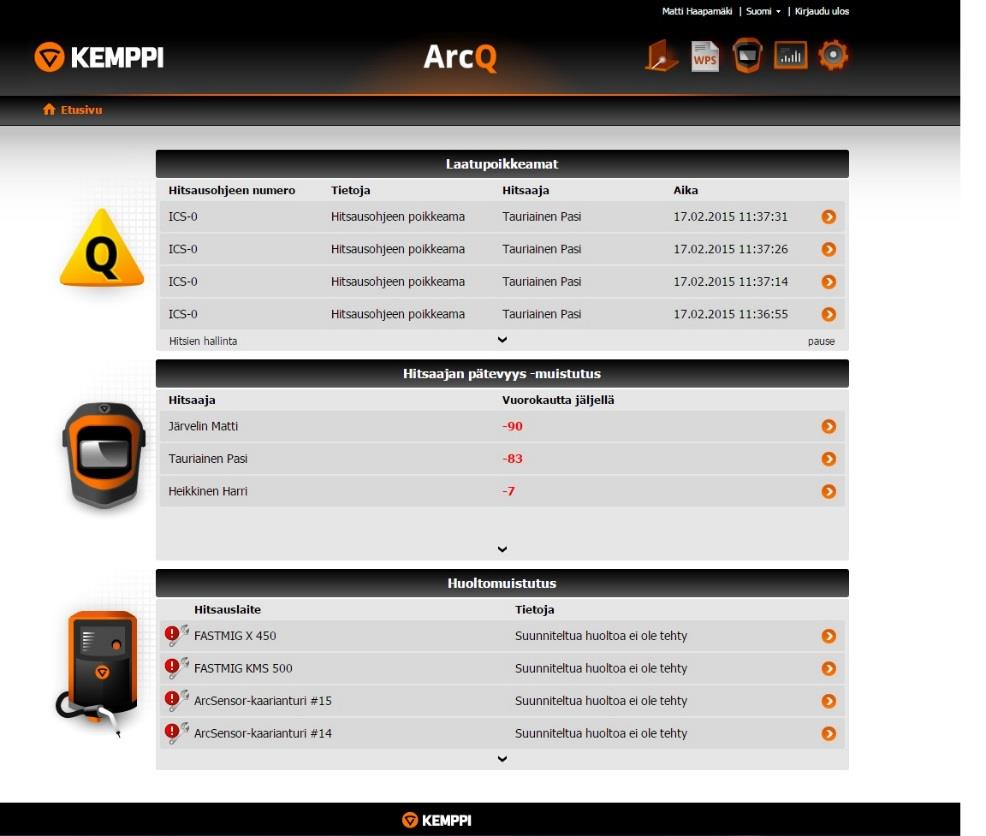 21 ArcQ - Arc Quality ArcQ (kuva 21) tunnistaa WPS-poikkeamat ja varmistaa hitsisauman laadun. Termillä WPS tarkoitetaan hitsausohjetta.