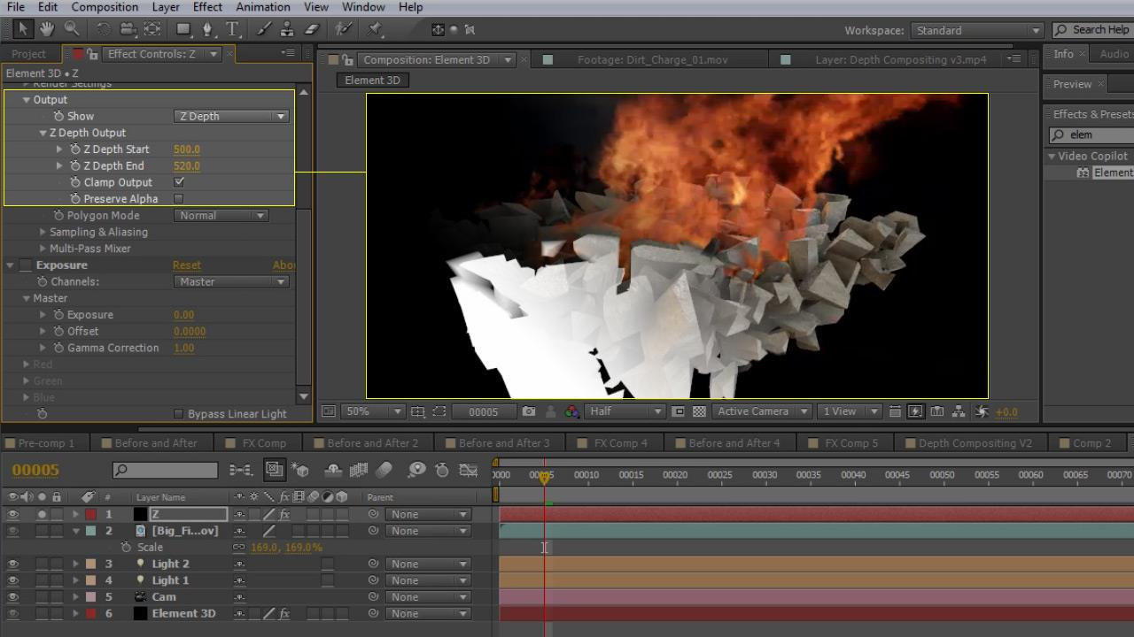 14 kaan, vaikka elementti todellisuudessa sijaitsee renderöintihierarkiassa päällimmäisenä. (Videocopilot 2012.