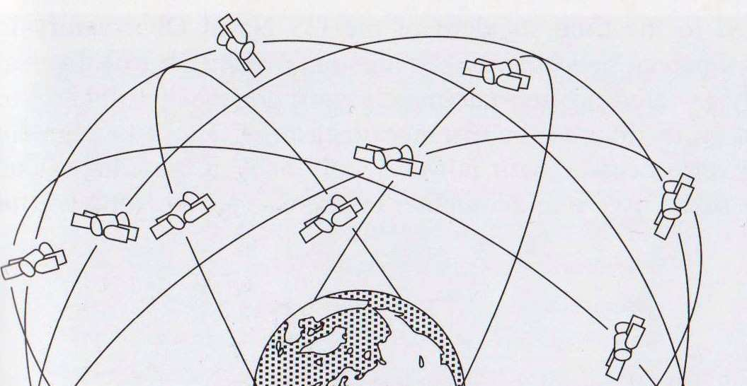 9 (38) KUVA 1. GPS-järjestelmän 24 satelliittia maata kiertävillä radoilla (Schofield 2001, 309) 2.
