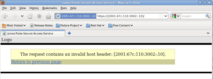 27 Yhteyden muodostaminen IPv6-osoitteeseen kohdattiin ensimmäinen vastoinkäyminen, kun HTTP-kehyksen host-kenttä sisälsi IPv6-osoitteen eikä SSL VPN päästänyt pyyntöä eteenpäin.