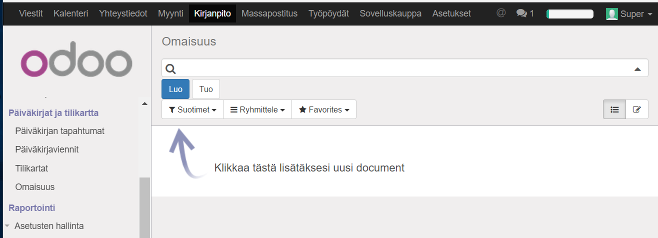 3 Investoinnin kirjaaminen manuaalisesti Huomaa, että joka tapauksessa ensin on luotava tuote ja toimittajan lasku kyseiselle investoinnille.