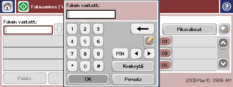 Voit lisätä numeroita toistamalla tätä. Valitse Faksi. Anna kehotettaessa käyttäjätunnus ja salasana.