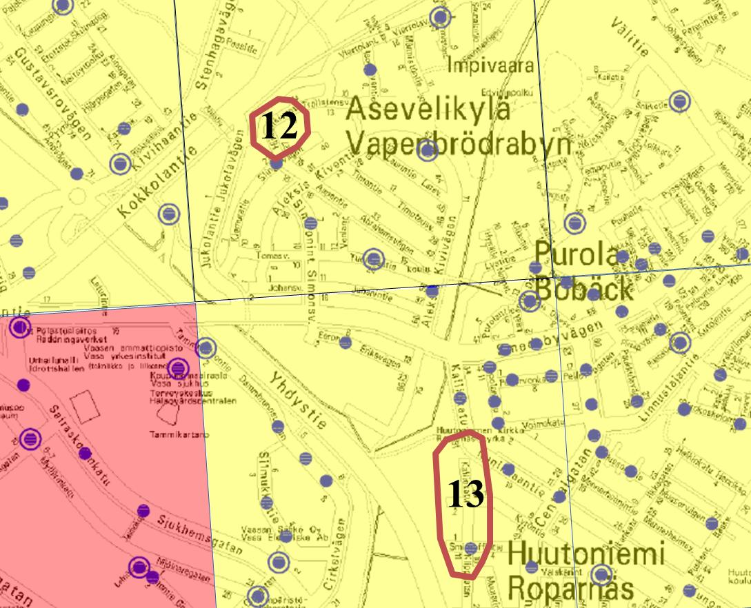 60 Kuva 15. Palovesiasemien katvealueet 12 ja 13.