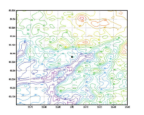 98 Kuva L_3. Tuulimallin käyttämä topografia näkyy kuvassa 10 m tarkkuudella.