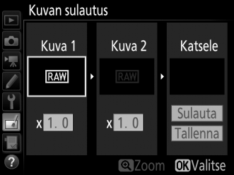 Luo NEF (RAW) -kopio valitsemalla kuvanlaaduksi NEF (RAW). + 1 Valitse Kuvan sulautus.