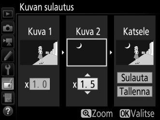 Korosta Kuva 2 ja paina J ja valitse sitten toinen valokuva vaiheessa 2 kuvatulla tavalla. 4 Säädä herkkyys.