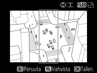 Miniatyyritehoste G-painike N muokkausvalikko Luo kopio, joka näyttää dioraamasta otetulta valokuvalta. Toimii parhaiten korkealta paikalta otettujen valokuvien kanssa.