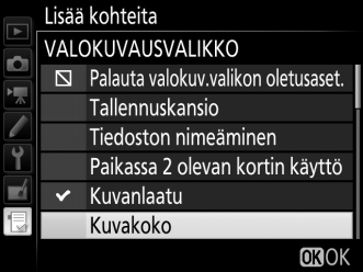 3 Valitse kohde. Korosta haluamasi valikon kohta ja paina J.