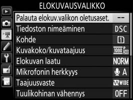 1 Elokuvausvalikko: elokuvan kuvausasetukset Näytä elokuvausvalikko painamalla G ja valitsemalla 1 (elokuvausvalikko) -välilehti.