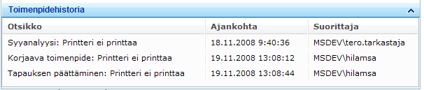 36 Kuten kuviosta 10. on nähtävillä, yksittäinen toimenpide sisältää kaikki tarvittavat tiedot työnkulun käynnistämiseen ja loppuunsaattamiseen.