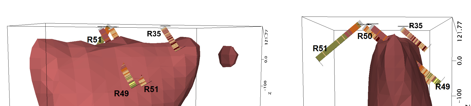 Lempään mafis-ultramafinen intruusio voidaan mallintaa yhtenäisellä kappaleella, jonka dimensiot ovat n. 1,5 km joka suuntaan (kuva 4).