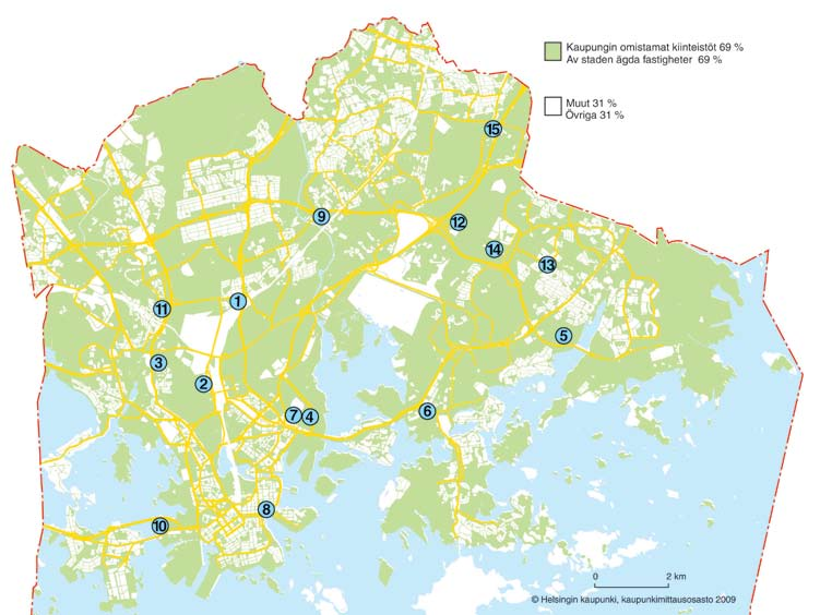 Helsingin maa-alueet, 2008 Helsingfors markområden, 2008 Merkittävät tonttikaupat ja -vuokraukset vuonna 2008 Viktiga tomtförsäljningar och -uthyrningar år 2008 Luovutus/Myynti