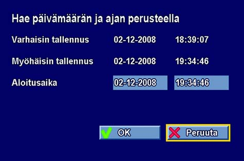 Valitse avattavasta valikosta Päivämäärä/aika-haku tai Tapahtuma-haku. Voit vaihtoehtoisesti painaa hakunäppäintä ja siirtyä suoraan Päivämäärä/aika-hakuun. 5.6.