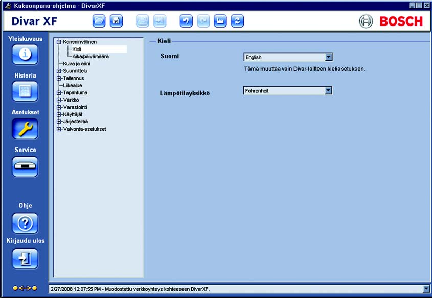 78 fi Configuration Tool -sovelluksen käyttäminen Divar XF Kuva 7.4 Configuration Tool - Asetukset-ikkuna 7.3.1 Yleiskuvaus-painike Napsauta Yleiskuvaus-painiketta yleistietoja.