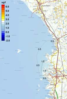 12 Jokisuulla fosforipitoisuudet kasvavat jääpeiteaikana noin 2-4 µg/l. Huomioiden kerrostuminen voidaan arvioida, että 1-2 µg/l ulkokehä on lähes kaksinkertainen laskennallisiin arvoihin verrattuna.