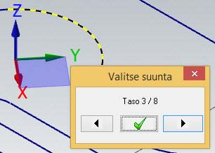 48 MASTERCAM X9/ Aiemmin luotujen ratojen päivitys 7 Selaa suuntia kunnes kuvassa näkyvä suunta on valittuna ja klikkaa OK. Uusi suunta -valintaikkuna avautuu. 8 Kirjoita suunnan nimeksi Ramppi.