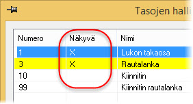 50 MASTERCAM X9/ Aiemmin luotujen ratojen päivitys 2 Valitse Näkyvä-sarakkeen 1:Lukko taka.