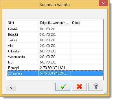 2D suurnopeusrata - Dynaaminen jyrsintä -valintaikkuna avautuu. 2 Valitse Suunnat (Työkoordinaatisto) -sivu.