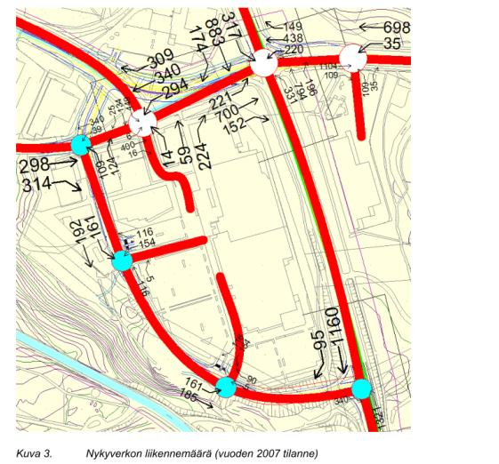 liikennettä kuin 2007 poikkileikkauksen liikennemäärä ajon.