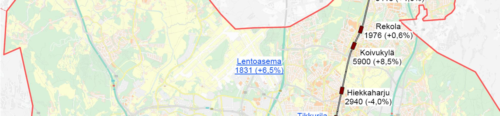 Vantaan bussiterminaaleissa bussiin nousseiden määrät on esitetty alla olevassa kuvassa sinisellä tekstillä ja alleviivattuna.