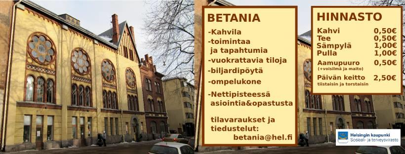 Etelän suvituulet 5 Asukastalo Betania kolmen hallintokunnan kumppanuudella toimintaa vauvasta vaariin. Punavuoren asukastalo Betania on alueen asukkaiden yhteinen kohtaamispaikka.